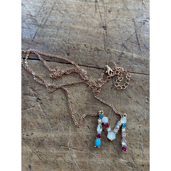 Personalized Letter M Necklace With Gemstones & Rose Gold Chain - Picture 6 of 9